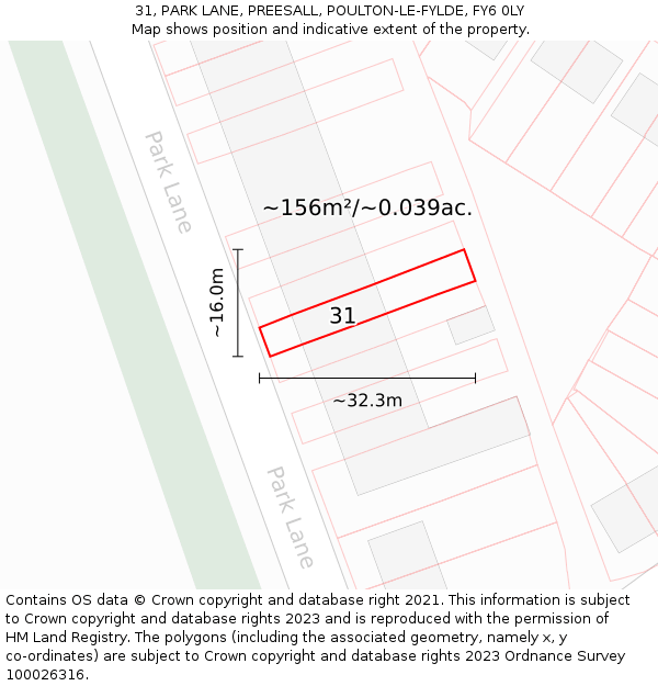 31, PARK LANE, PREESALL, POULTON-LE-FYLDE, FY6 0LY: Plot and title map