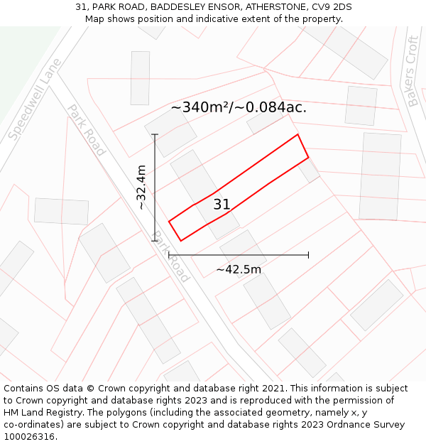 31, PARK ROAD, BADDESLEY ENSOR, ATHERSTONE, CV9 2DS: Plot and title map