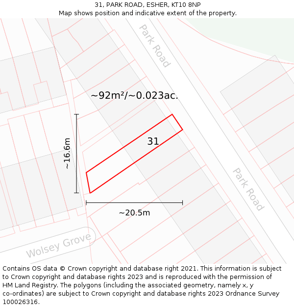 31, PARK ROAD, ESHER, KT10 8NP: Plot and title map
