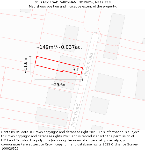 31, PARK ROAD, WROXHAM, NORWICH, NR12 8SB: Plot and title map