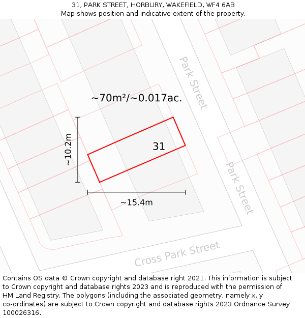 31, PARK STREET, HORBURY, WAKEFIELD, WF4 6AB: Plot and title map
