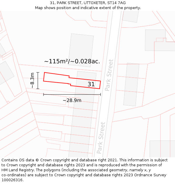 31, PARK STREET, UTTOXETER, ST14 7AG: Plot and title map