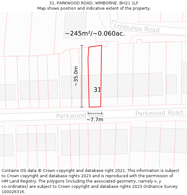 31, PARKWOOD ROAD, WIMBORNE, BH21 1LF: Plot and title map