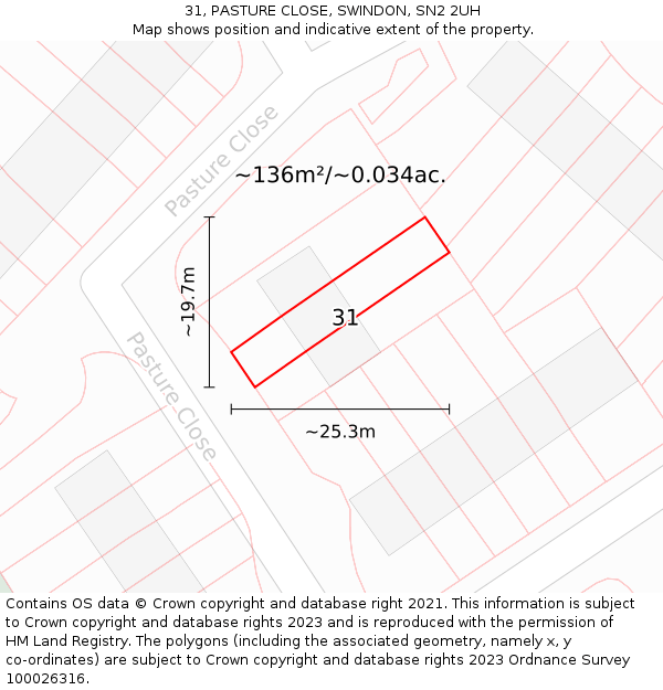 31, PASTURE CLOSE, SWINDON, SN2 2UH: Plot and title map