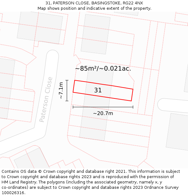31, PATERSON CLOSE, BASINGSTOKE, RG22 4NX: Plot and title map