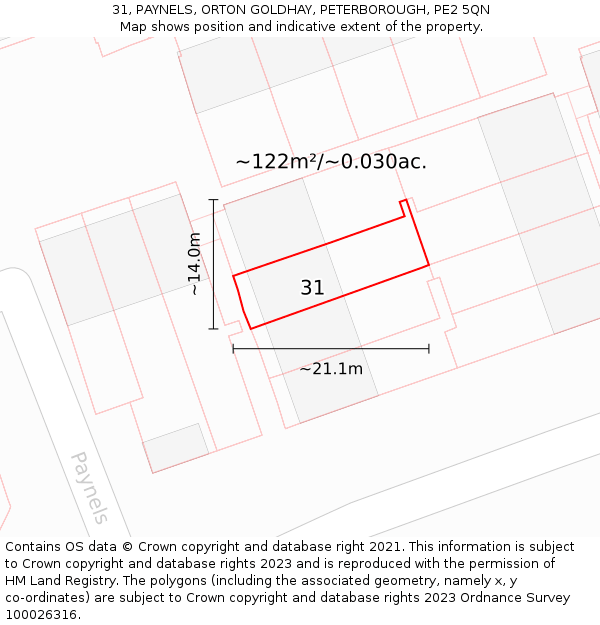 31, PAYNELS, ORTON GOLDHAY, PETERBOROUGH, PE2 5QN: Plot and title map