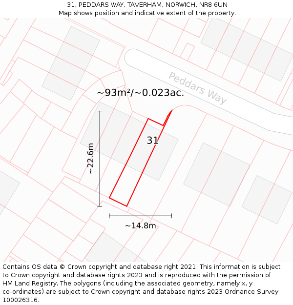 31, PEDDARS WAY, TAVERHAM, NORWICH, NR8 6UN: Plot and title map