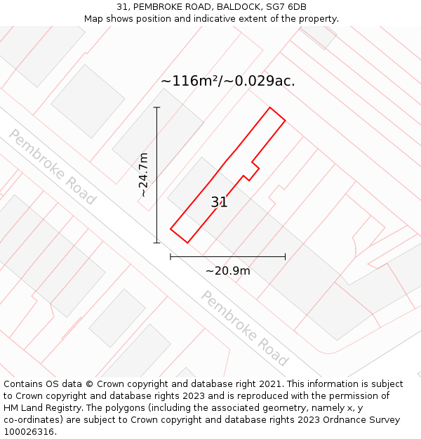 31, PEMBROKE ROAD, BALDOCK, SG7 6DB: Plot and title map