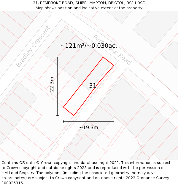 31, PEMBROKE ROAD, SHIREHAMPTON, BRISTOL, BS11 9SD: Plot and title map