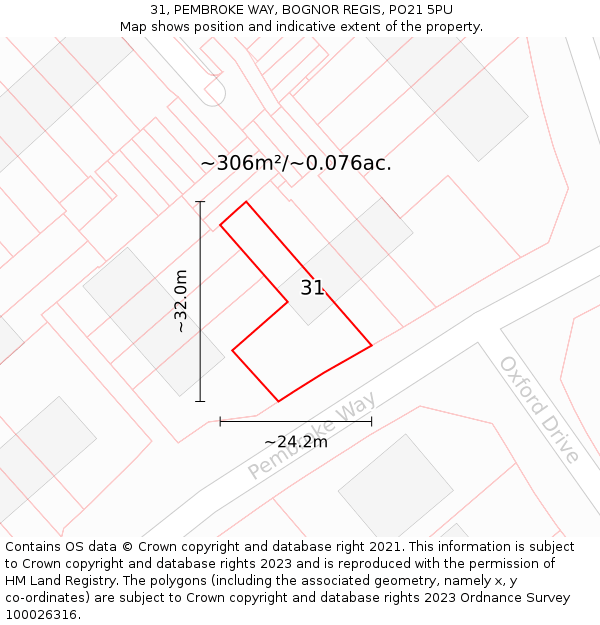 31, PEMBROKE WAY, BOGNOR REGIS, PO21 5PU: Plot and title map