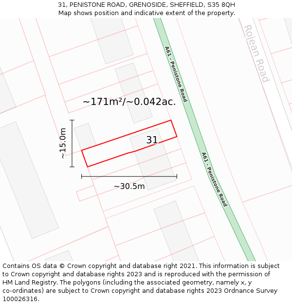 31, PENISTONE ROAD, GRENOSIDE, SHEFFIELD, S35 8QH: Plot and title map