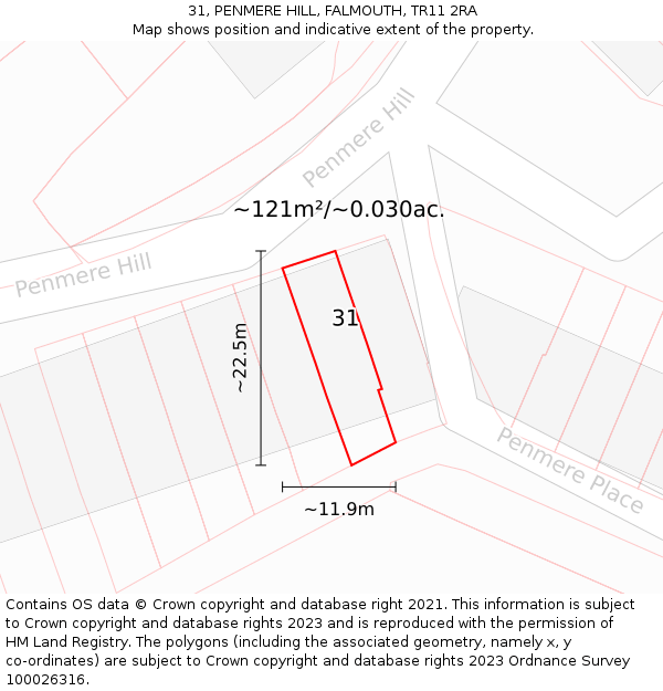 31, PENMERE HILL, FALMOUTH, TR11 2RA: Plot and title map