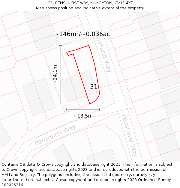 31, PENSHURST WAY, NUNEATON, CV11 4XF: Plot and title map