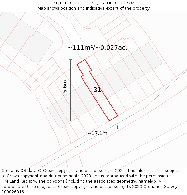 31, PEREGRINE CLOSE, HYTHE, CT21 6QZ: Plot and title map