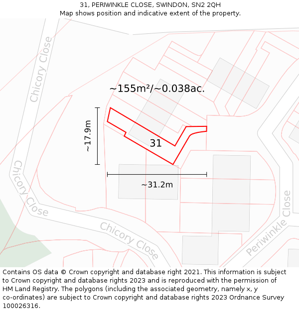 31, PERIWINKLE CLOSE, SWINDON, SN2 2QH: Plot and title map