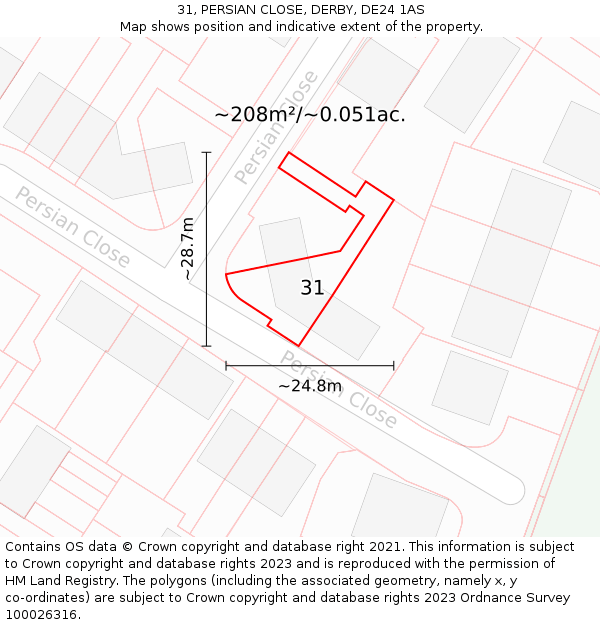 31, PERSIAN CLOSE, DERBY, DE24 1AS: Plot and title map