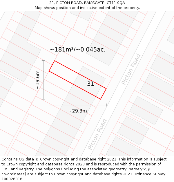 31, PICTON ROAD, RAMSGATE, CT11 9QA: Plot and title map