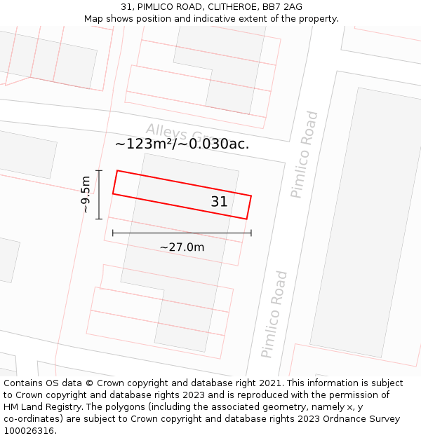 31, PIMLICO ROAD, CLITHEROE, BB7 2AG: Plot and title map