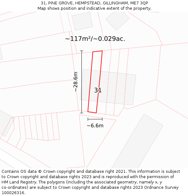 31, PINE GROVE, HEMPSTEAD, GILLINGHAM, ME7 3QP: Plot and title map