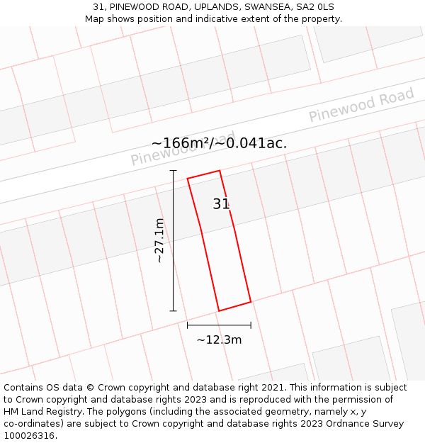 31, PINEWOOD ROAD, UPLANDS, SWANSEA, SA2 0LS: Plot and title map