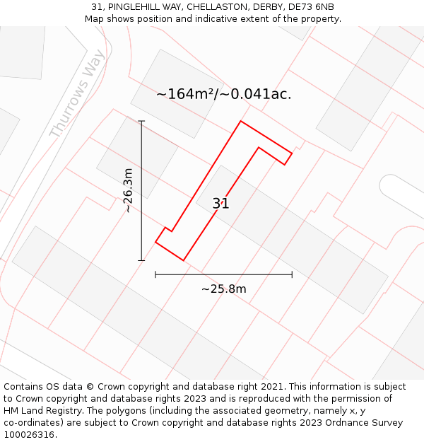 31, PINGLEHILL WAY, CHELLASTON, DERBY, DE73 6NB: Plot and title map