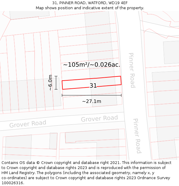 31, PINNER ROAD, WATFORD, WD19 4EF: Plot and title map