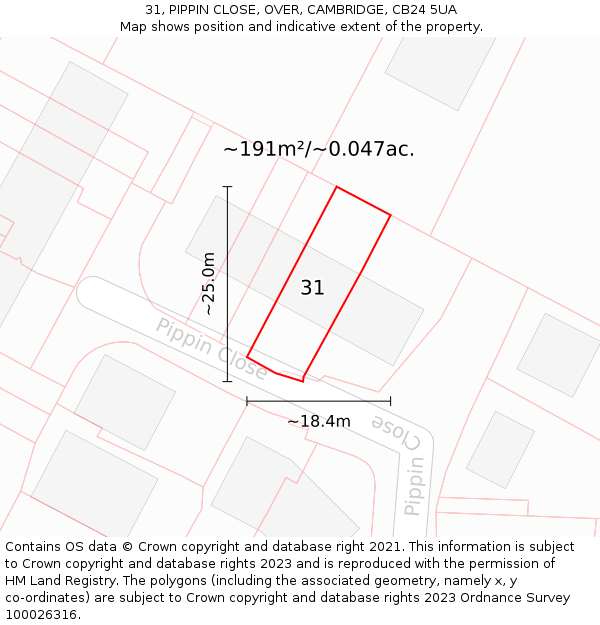 31, PIPPIN CLOSE, OVER, CAMBRIDGE, CB24 5UA: Plot and title map