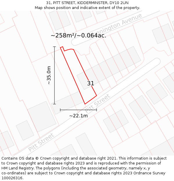 31, PITT STREET, KIDDERMINSTER, DY10 2UN: Plot and title map