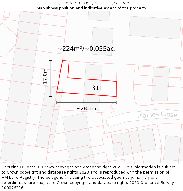 31, PLAINES CLOSE, SLOUGH, SL1 5TY: Plot and title map