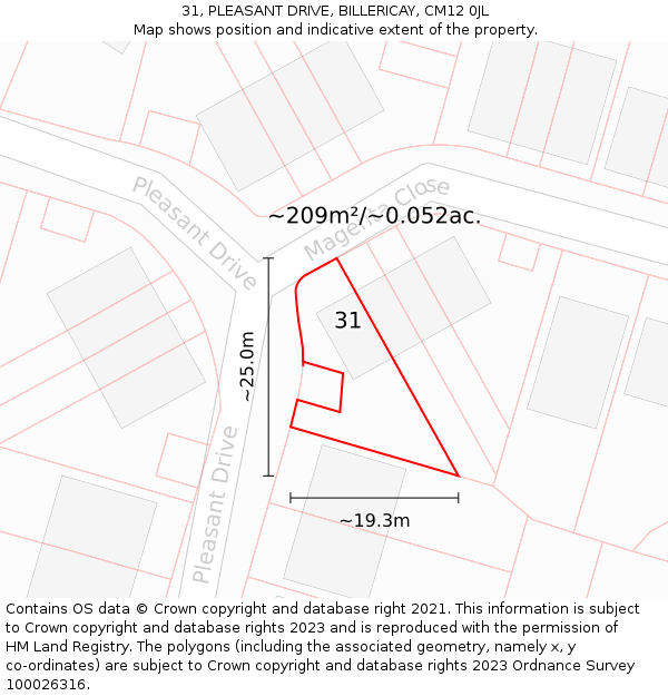 31, PLEASANT DRIVE, BILLERICAY, CM12 0JL: Plot and title map