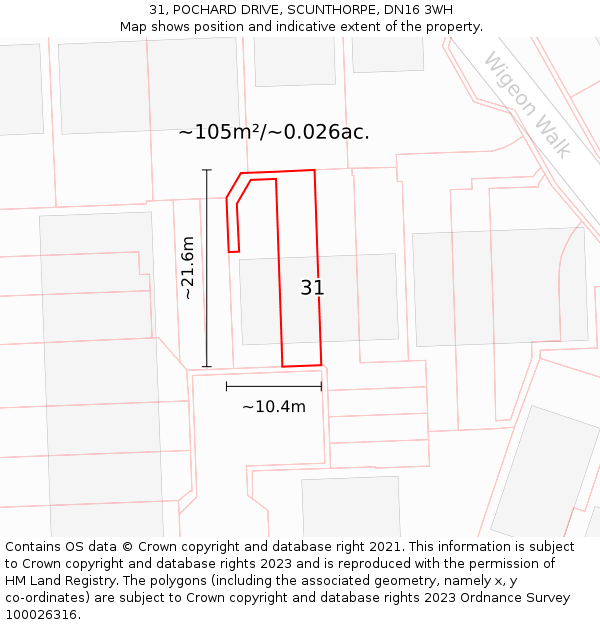 31, POCHARD DRIVE, SCUNTHORPE, DN16 3WH: Plot and title map