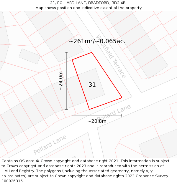 31, POLLARD LANE, BRADFORD, BD2 4RL: Plot and title map