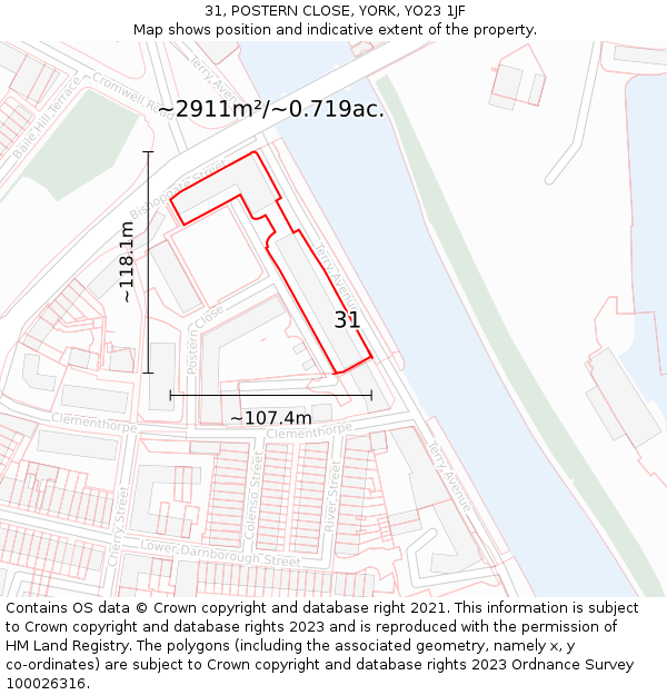 31, POSTERN CLOSE, YORK, YO23 1JF: Plot and title map