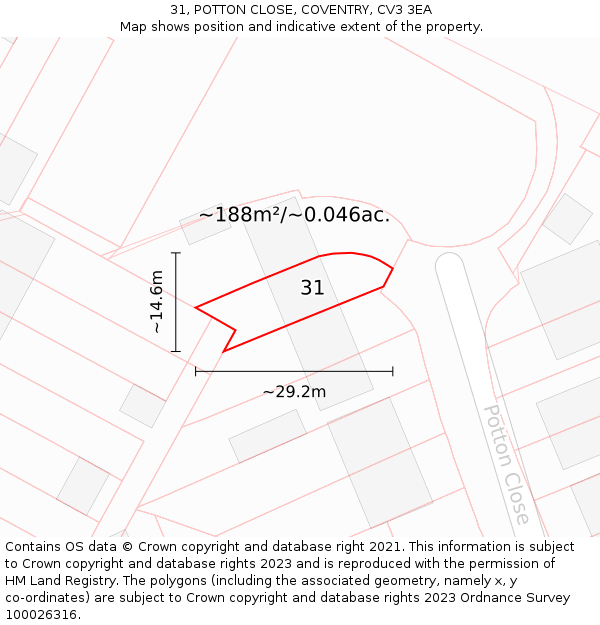 31, POTTON CLOSE, COVENTRY, CV3 3EA: Plot and title map