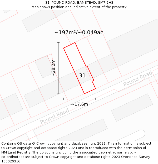 31, POUND ROAD, BANSTEAD, SM7 2HS: Plot and title map