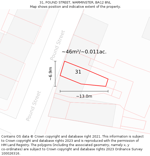 31, POUND STREET, WARMINSTER, BA12 8NL: Plot and title map