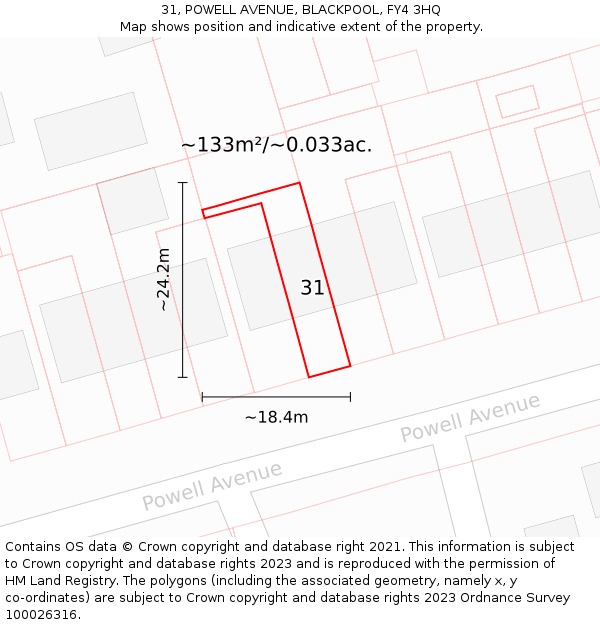 31, POWELL AVENUE, BLACKPOOL, FY4 3HQ: Plot and title map