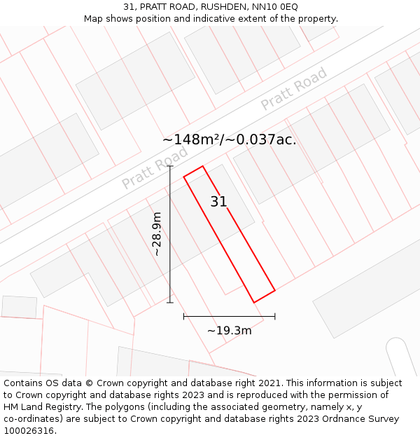 31, PRATT ROAD, RUSHDEN, NN10 0EQ: Plot and title map