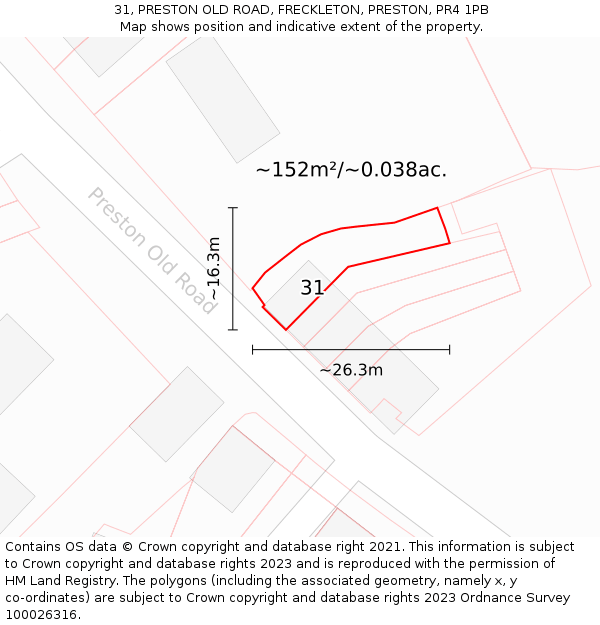 31, PRESTON OLD ROAD, FRECKLETON, PRESTON, PR4 1PB: Plot and title map