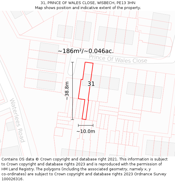 31, PRINCE OF WALES CLOSE, WISBECH, PE13 3HN: Plot and title map