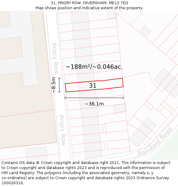 31, PRIORY ROW, FAVERSHAM, ME13 7EQ: Plot and title map