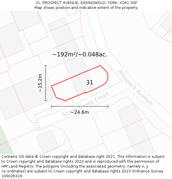 31, PROSPECT AVENUE, EASINGWOLD, YORK, YO61 3GF: Plot and title map