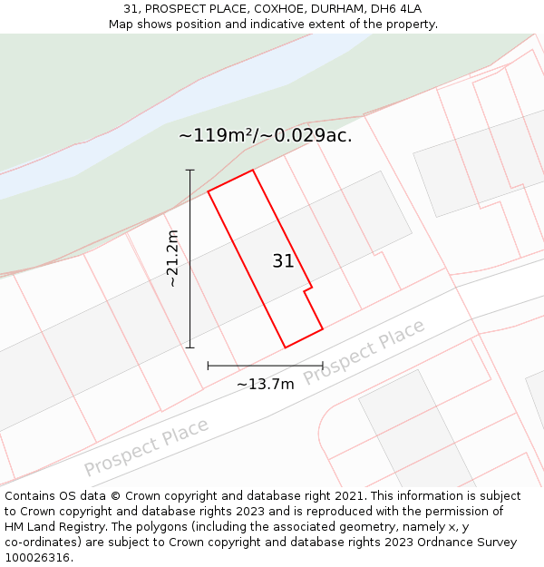 31, PROSPECT PLACE, COXHOE, DURHAM, DH6 4LA: Plot and title map