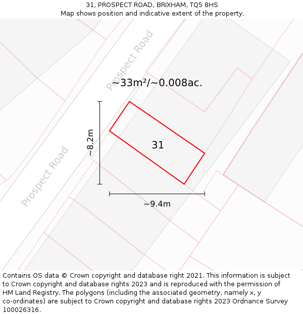 31, PROSPECT ROAD, BRIXHAM, TQ5 8HS: Plot and title map