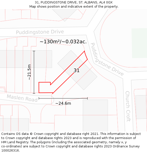 31, PUDDINGSTONE DRIVE, ST. ALBANS, AL4 0GX: Plot and title map