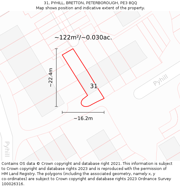 31, PYHILL, BRETTON, PETERBOROUGH, PE3 8QQ: Plot and title map