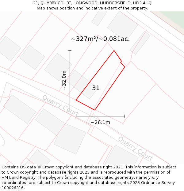 31, QUARRY COURT, LONGWOOD, HUDDERSFIELD, HD3 4UQ: Plot and title map