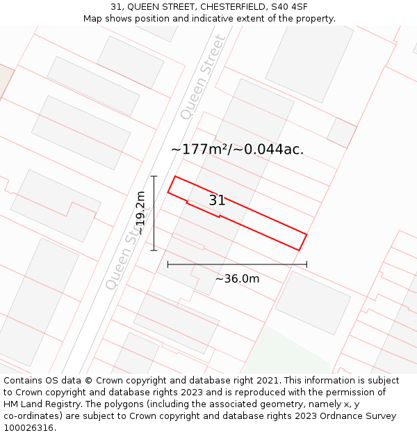 31, QUEEN STREET, CHESTERFIELD, S40 4SF: Plot and title map