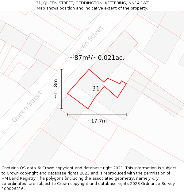 31, QUEEN STREET, GEDDINGTON, KETTERING, NN14 1AZ: Plot and title map