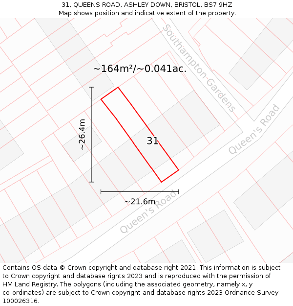 31, QUEENS ROAD, ASHLEY DOWN, BRISTOL, BS7 9HZ: Plot and title map
